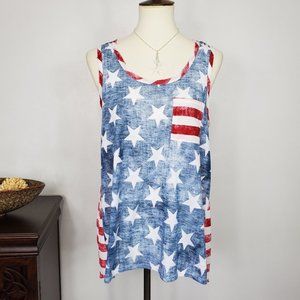 Tru Self Red White Blue Patriotic Stars and Stripes Flag Top Size S
